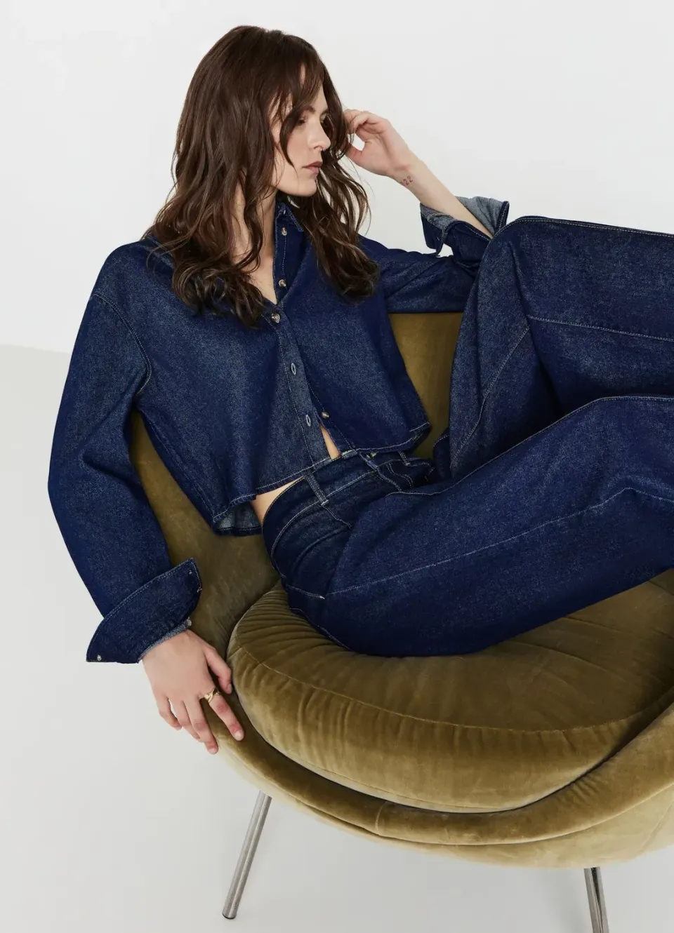 Calliope chemise crop denim femme manches longues