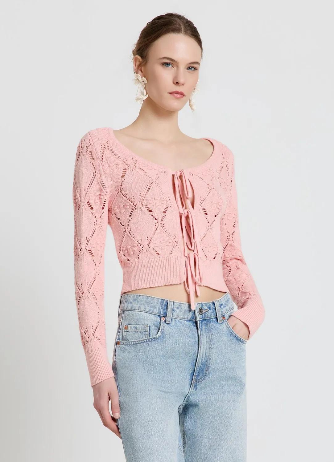 Calliope cardigan ajouré à nœuds femme taille S crop