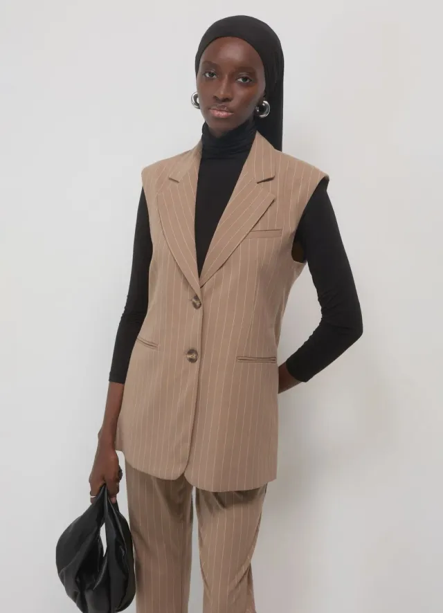 Calliope gilet tailleur femme rayé 2 boutons