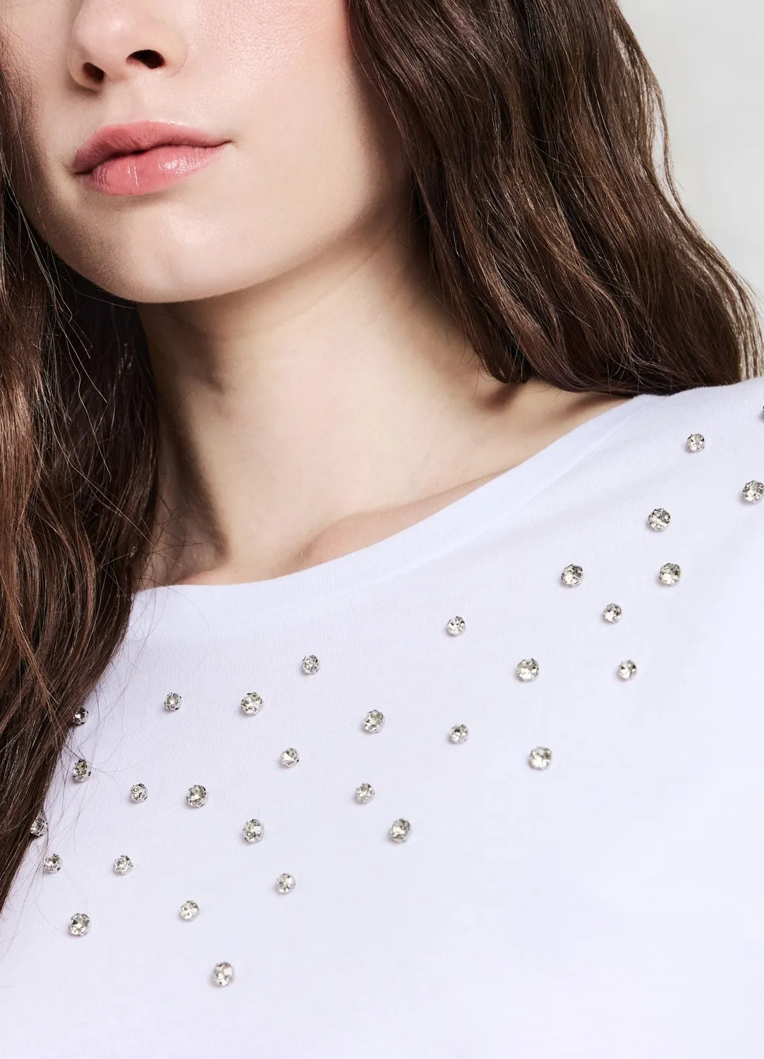 Calliope T-shirt strass coton femme manches courtes