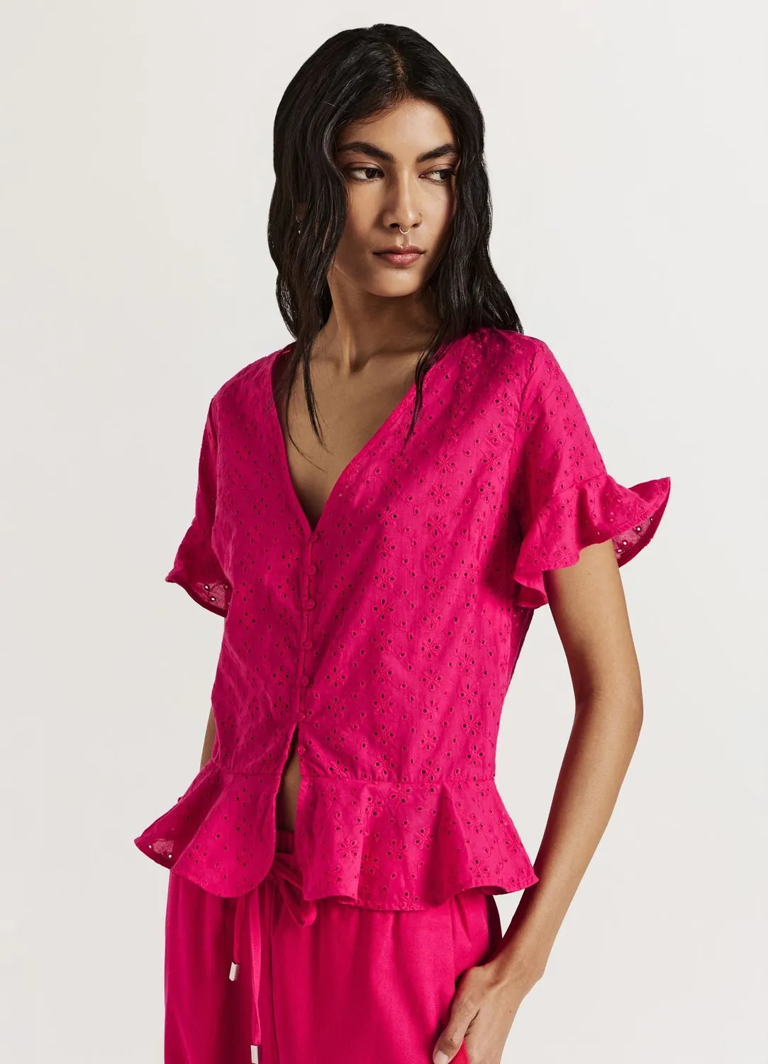 Calliope Chemise sangallo femme volants manches courtes