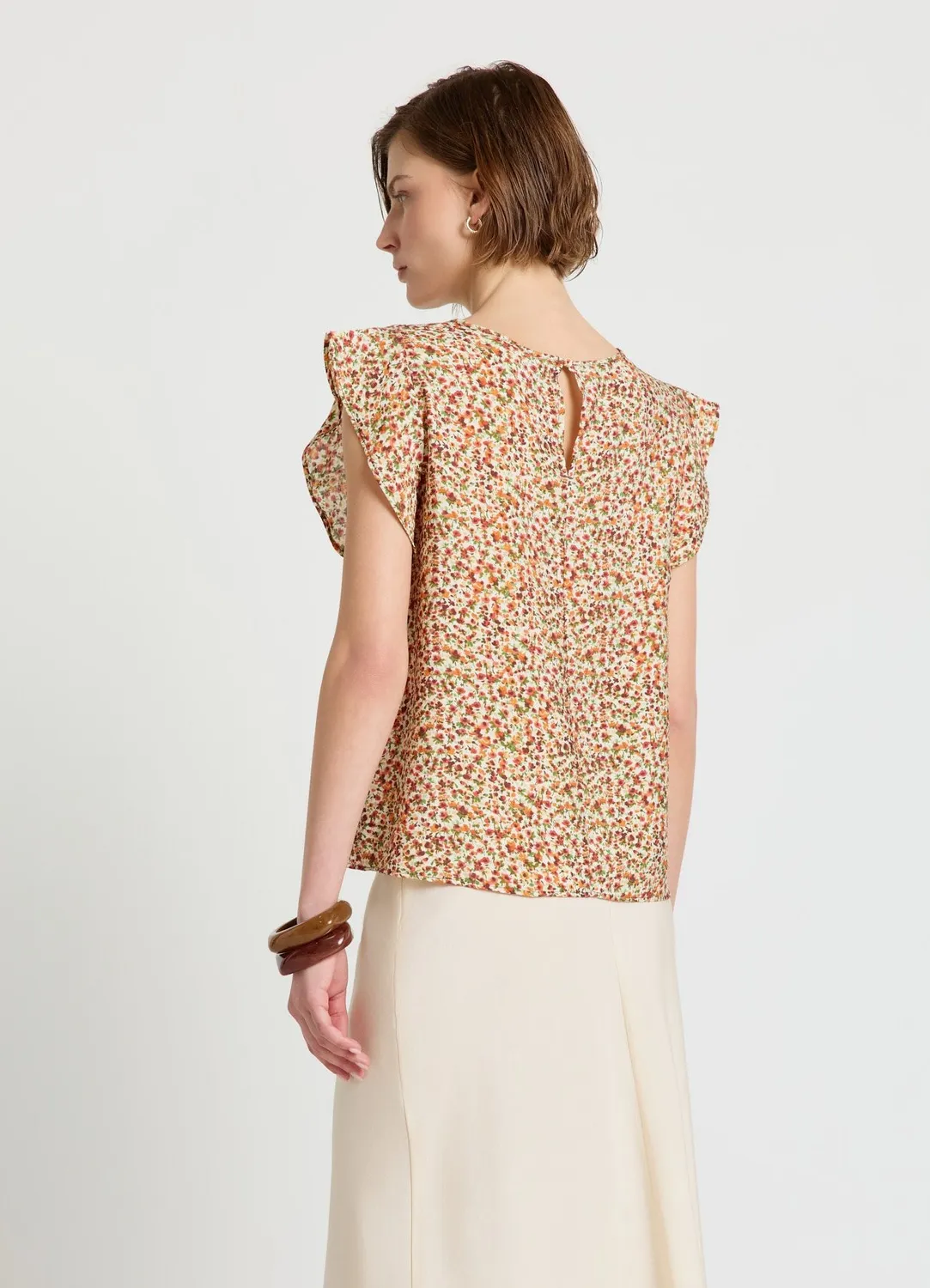 Calliope blouse à fleurs manches ruché femme
