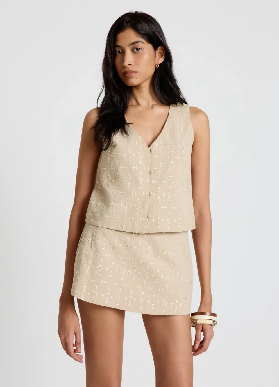 Calliope short brodé femme taille haute effet jupé