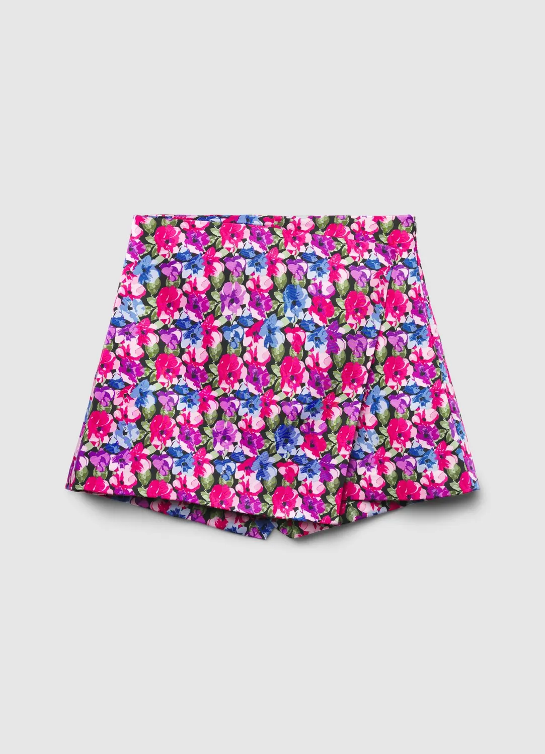 Calliope jupe-short satinée fleurs soir pan croisé