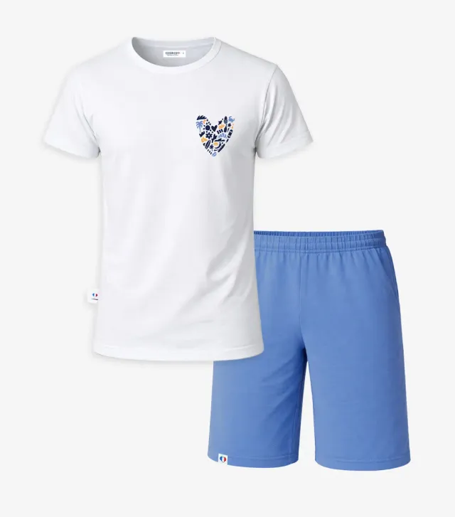 Cocorico Rêveur ensemble pyjama homme blanc bleu coton