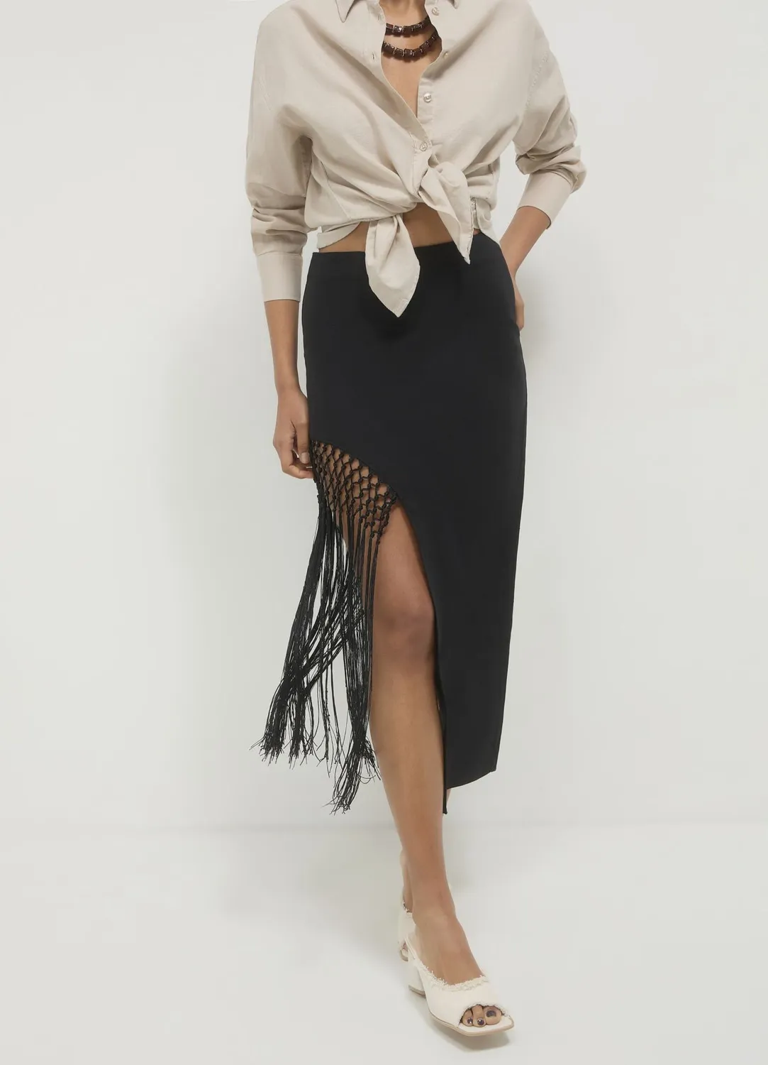 Calliope jupe longue fente franges femme