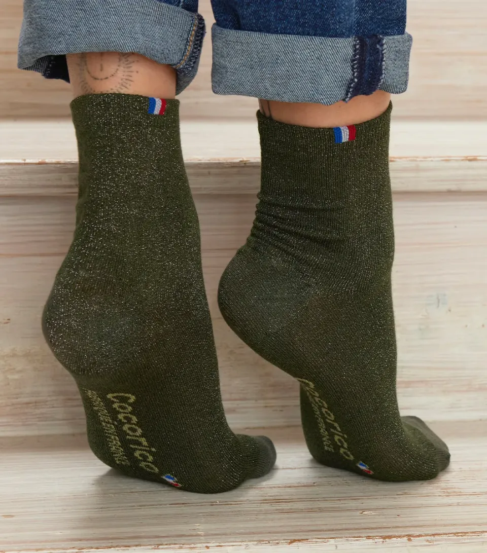 Cocorico chaussettes femme vertes paillettes 36/41