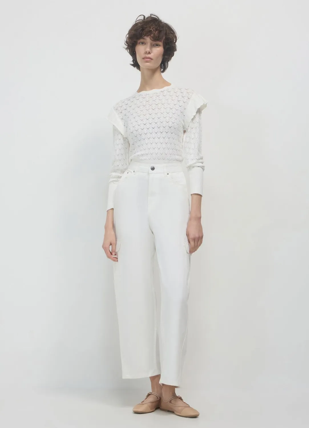 Calliope pull ajoure volants femme manches longues
