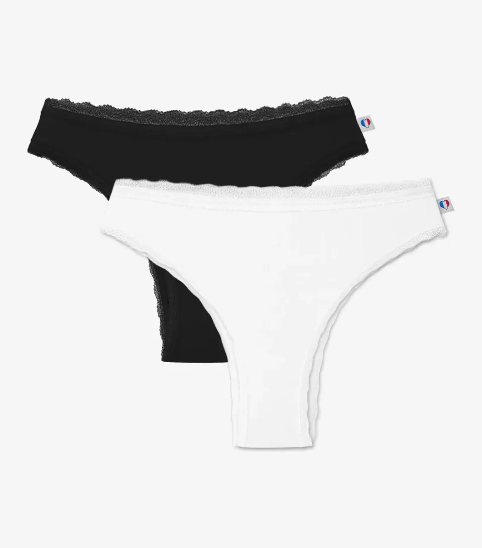 Cocorico Tanga Dentelle Femme x2 Noir Blanc coton taille M