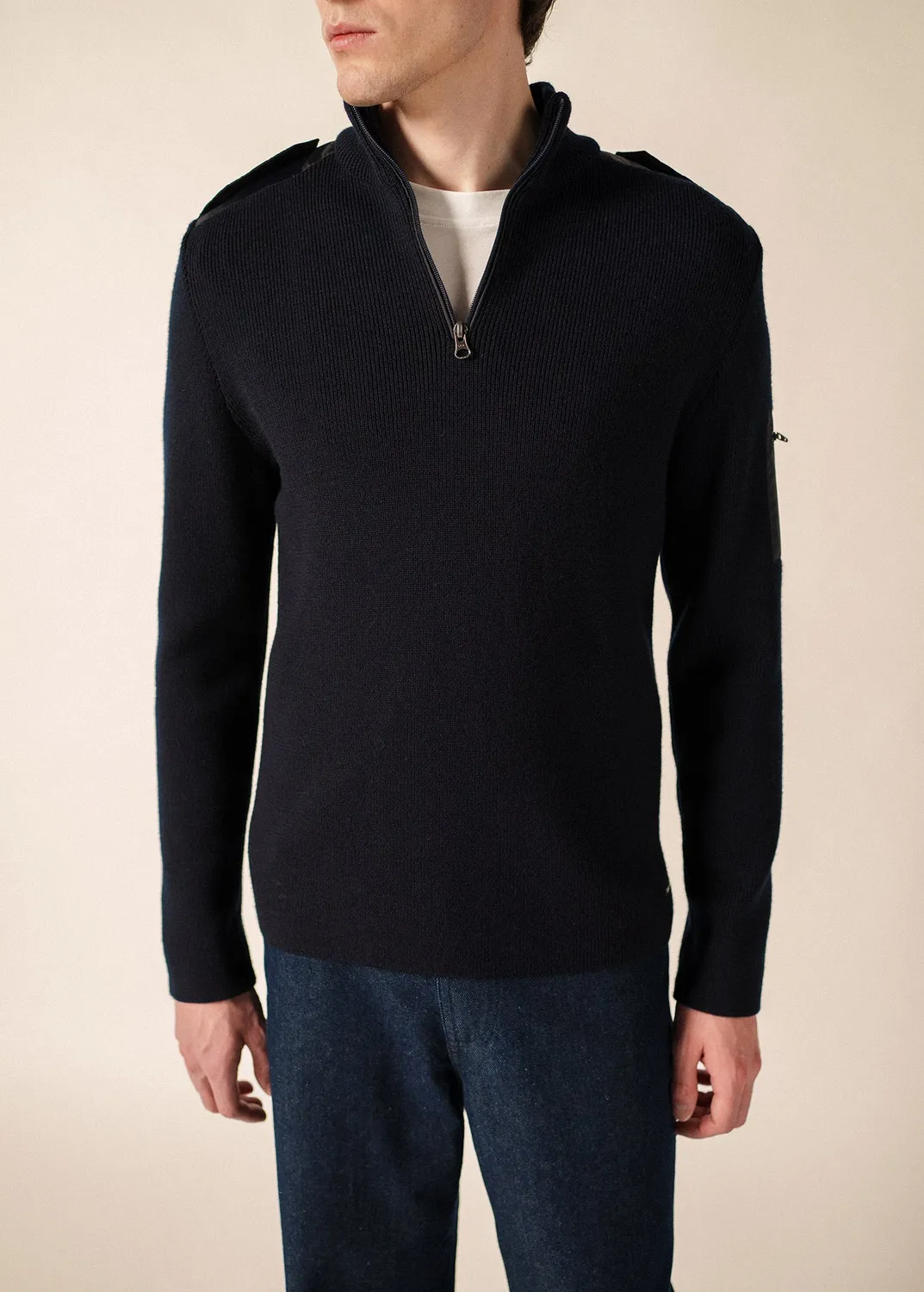 Saint James Harris pull col zippé navy laine homme