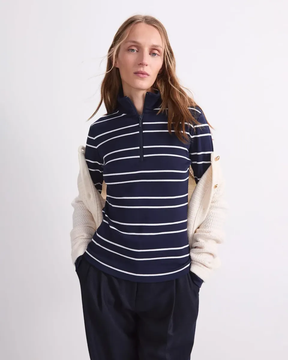 Sportscraft Lucy Stripe Zip Funnel Neck pull rayé