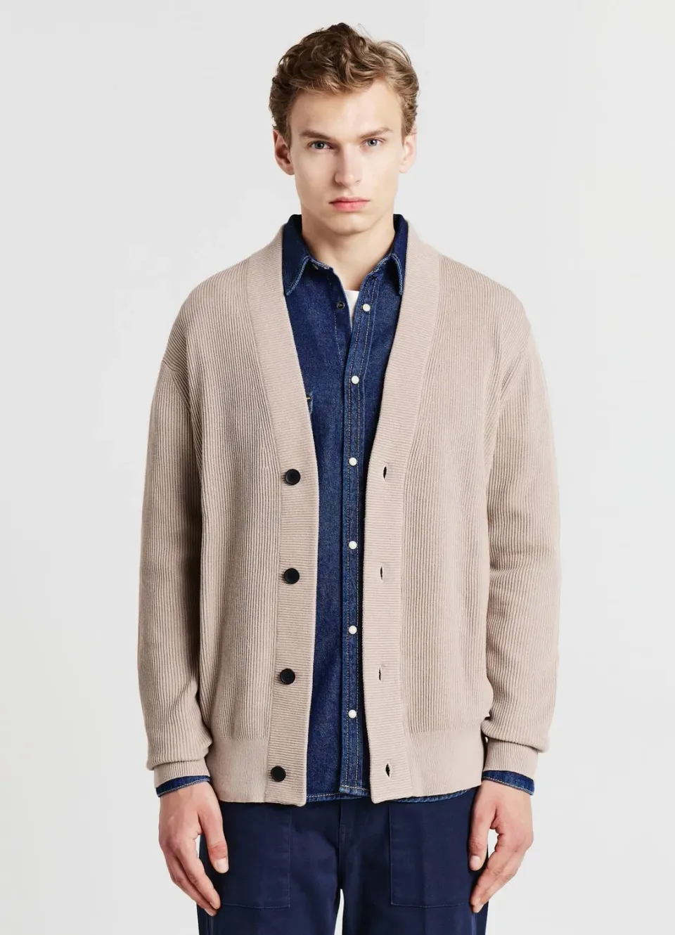 Calliope Cardigan homme boutons côtelé col V