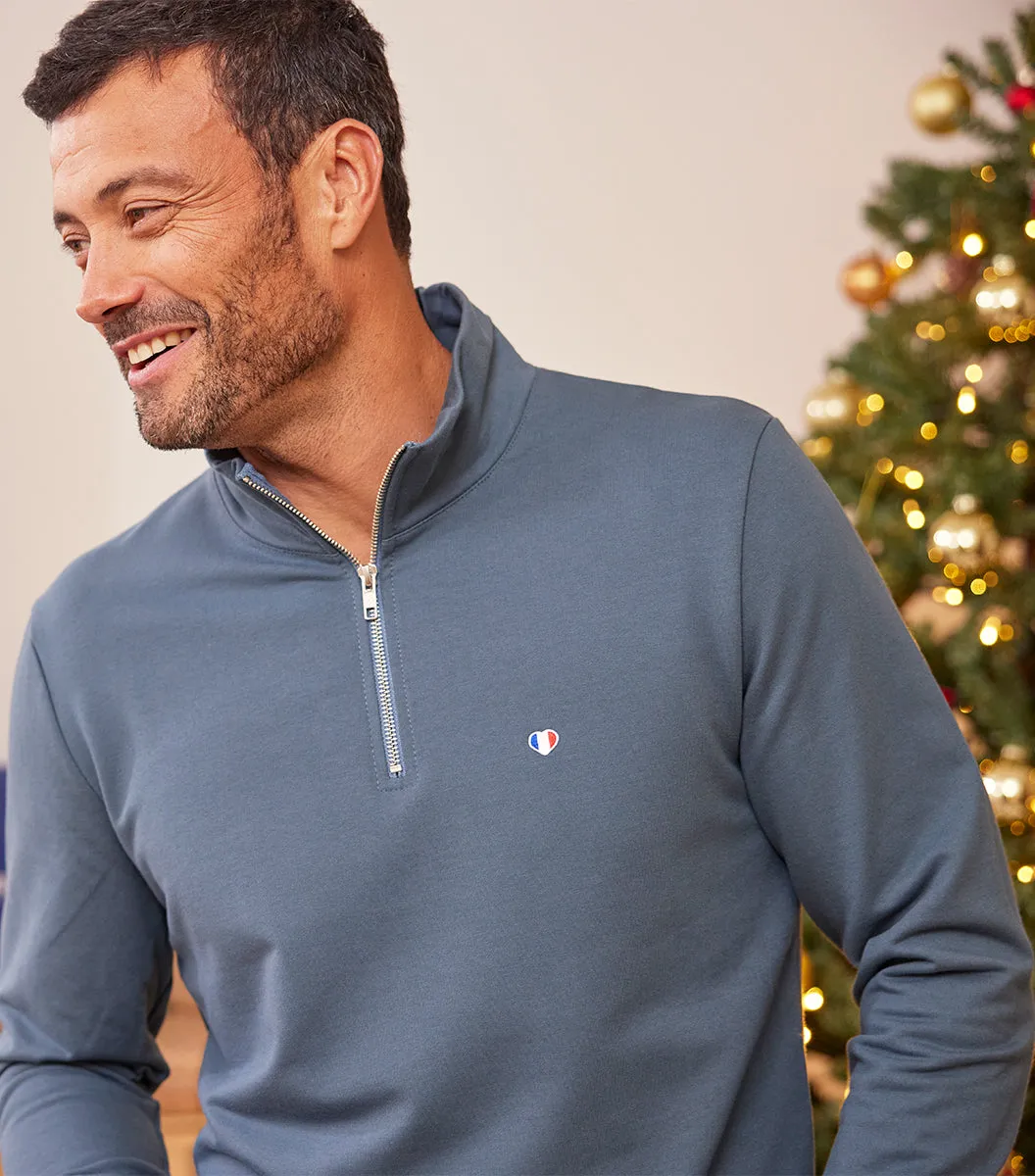 Cocorico Camionneur sweat homme azur coton