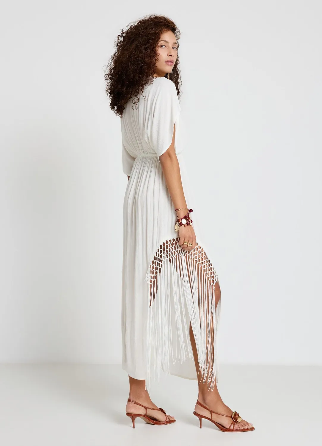 Calliope robe longue portefeuille femme à franges
