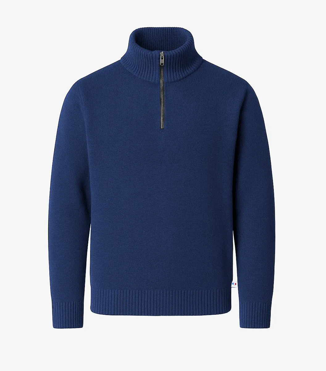 Cocorico Camionneur pull homme bleu col zippé