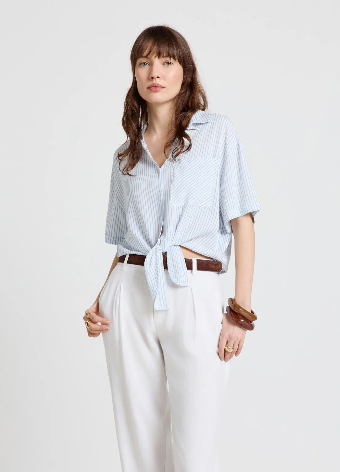 Calliope chemise rayée nœud manches courtes femme