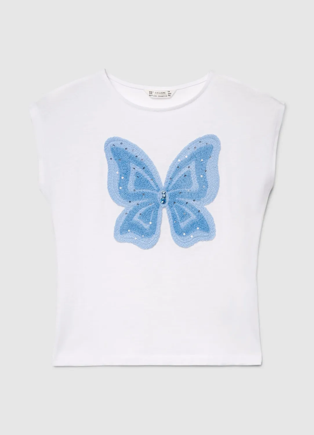 Calliope t-shirt fille papillon paillettes manches courtes