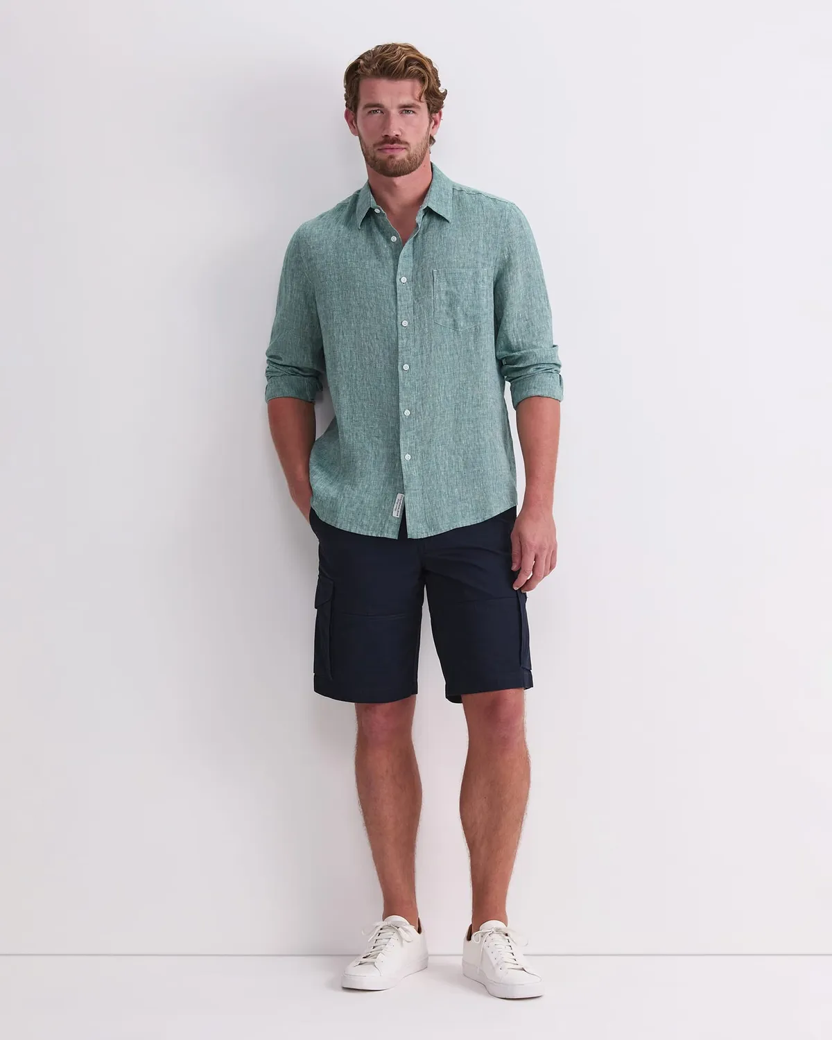 Sportscraft chemise lin homme manches longues regular teint en fil