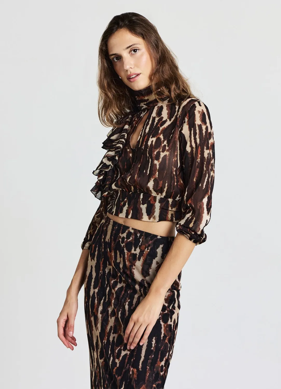 Calliope blouse animalier femme volants manches longues