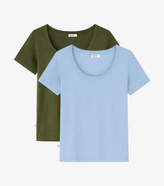 Cocorico Pack Ciel Kaki t-shirt femme lin x2