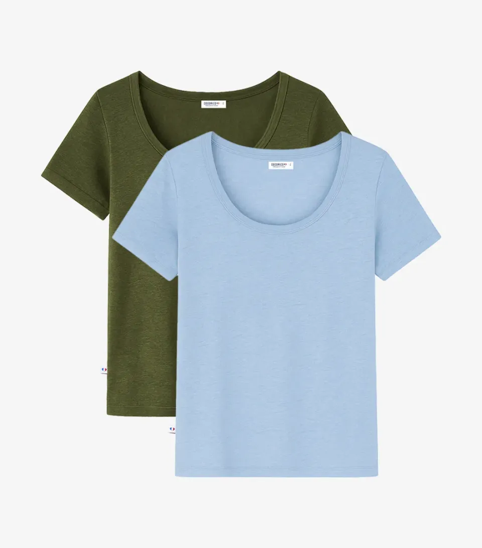 Cocorico Pack Ciel Kaki t-shirt femme lin x2