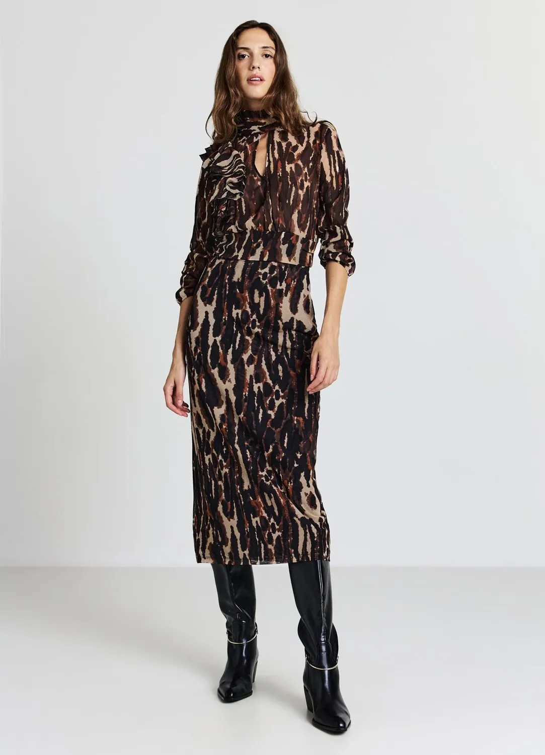 Calliope blouse animalier femme volants manches longues