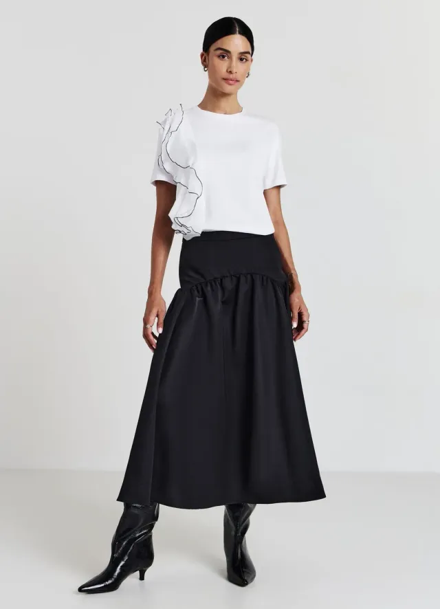 Calliope t-shirt femme volants col rond uni
