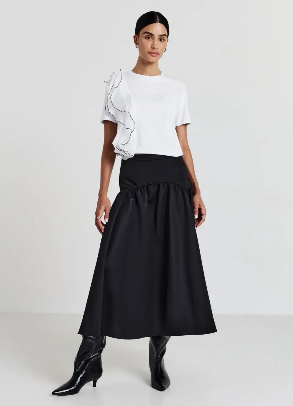 Calliope t-shirt femme volants col rond uni