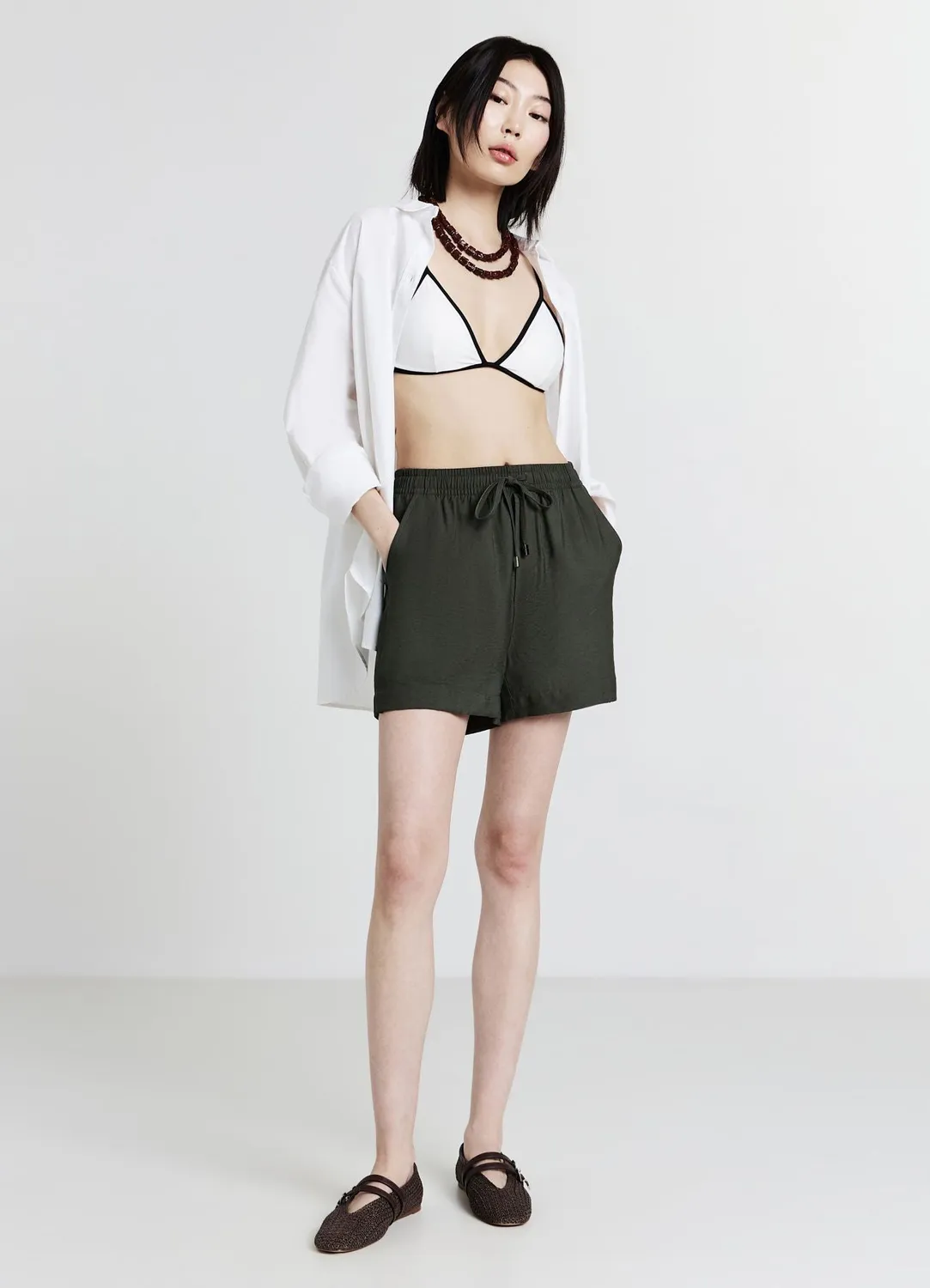 Calliope short femme uni à cordon regular