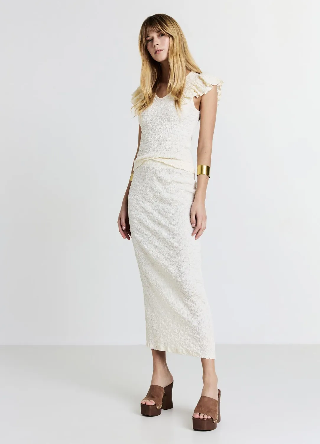 Calliope jupe midi fente dos femme coton bubble