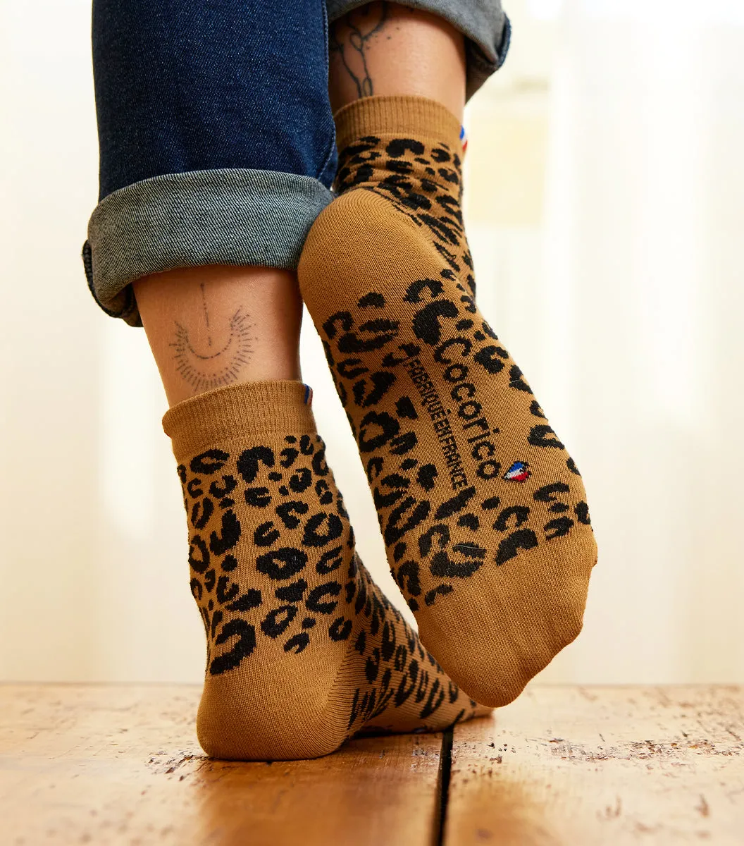 Cocorico Léopard Marron chaussettes femme 36/41 coton
