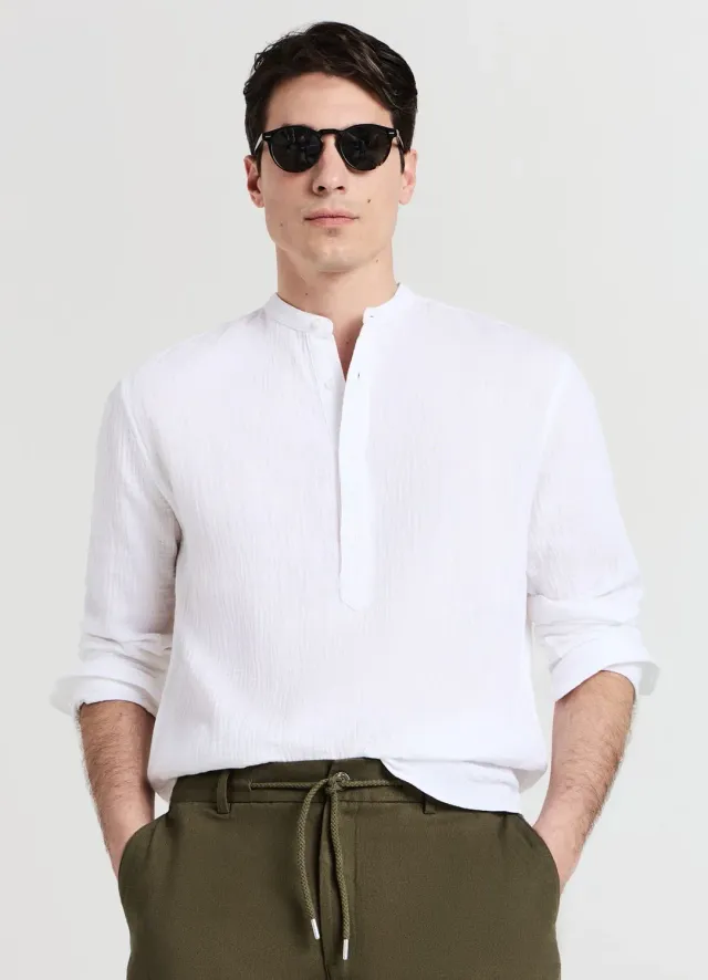 Calliope chemise col coréen coton gaufré homme