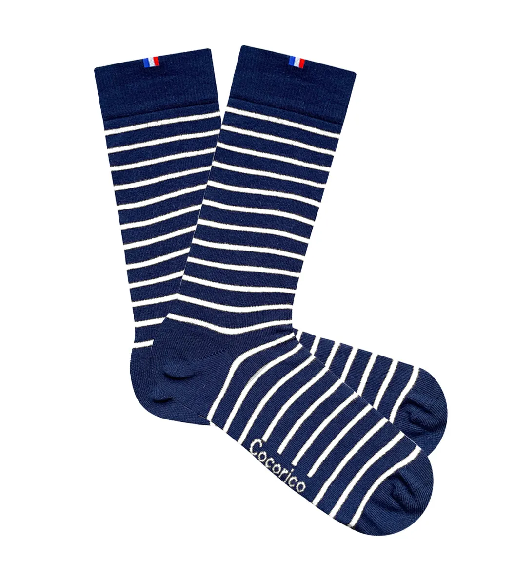 Cocorico Rayées Chaussettes homme marine coton 41/46