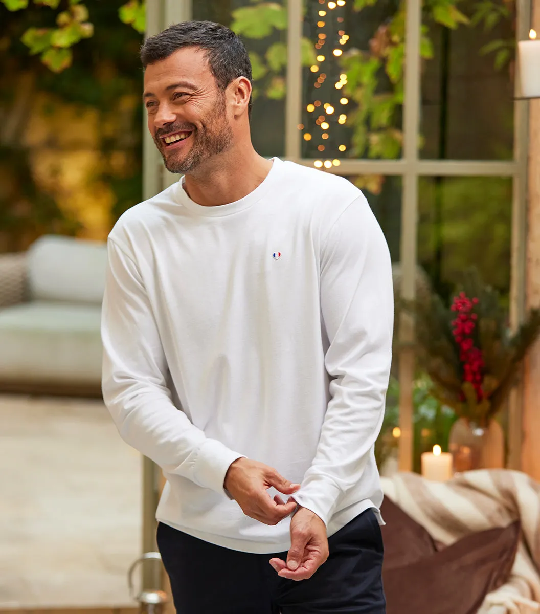 Cocorico Iconique T-shirt Manches Longues Homme Blanc coton