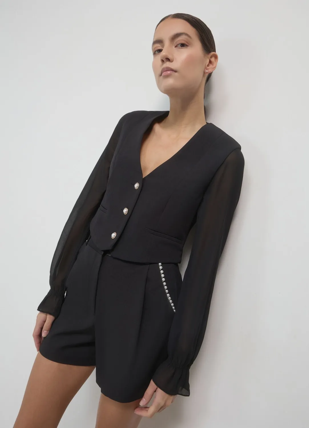 Calliope gilet transparent manches longues col V femme
