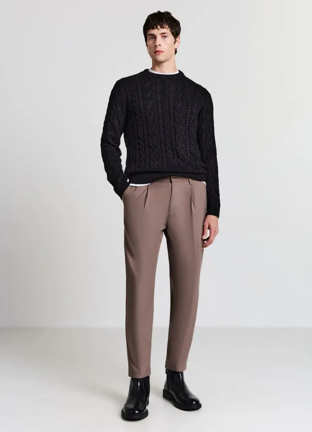 Calliope pull homme col rond torsades manches longues