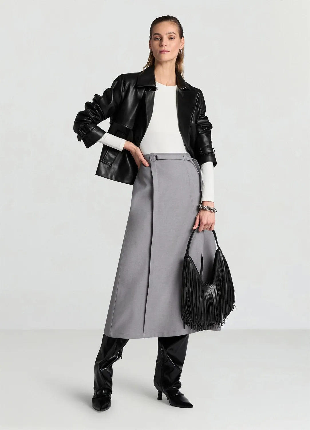 Calliope jupe midi femme fente avant ceinture