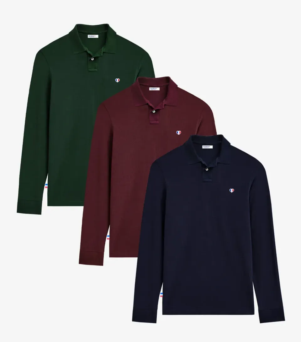 Cocorico Les Essentiels polo manches longues x3 marine coton