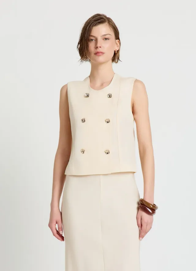 Calliope Gilet Double Boutonnage Femme Boutons Dorés