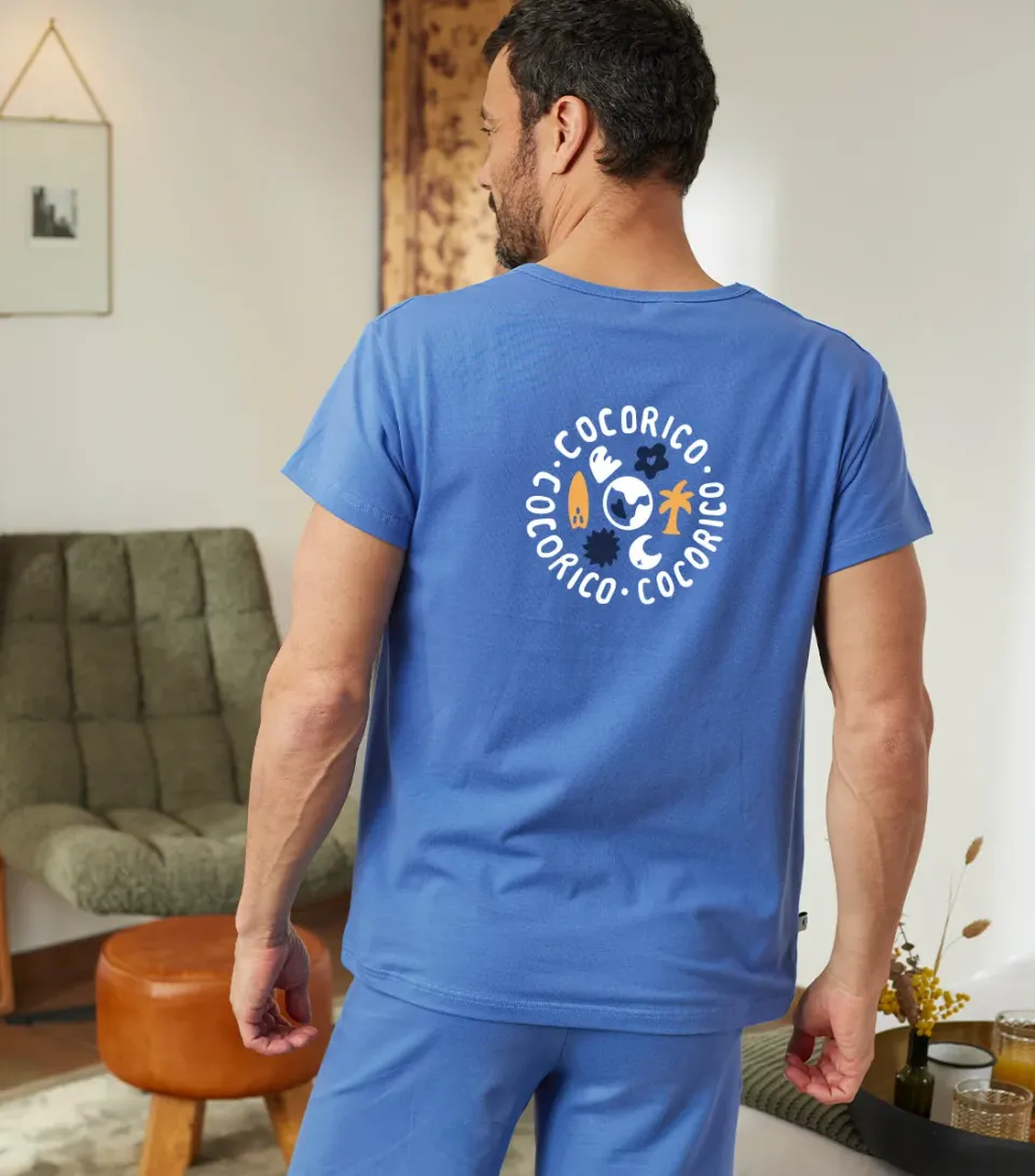Cocorico Voyage t-shirt pyjama homme bleu riviera coton
