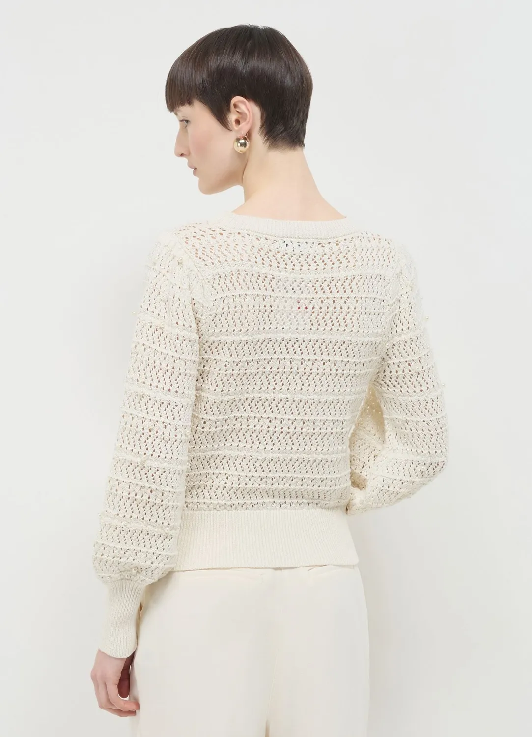 Calliope pull perles femme col rond coton