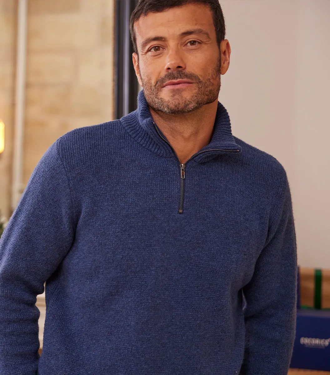 Cocorico Camionneur pull homme bleu col zippé