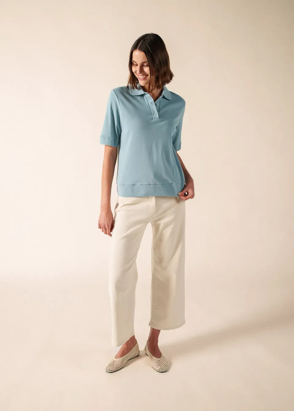 Saint James Carola polo céleste clair coton femme
