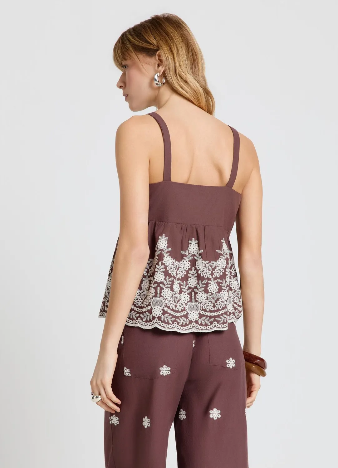 Calliope Peplo top femme bretelles broderie florale