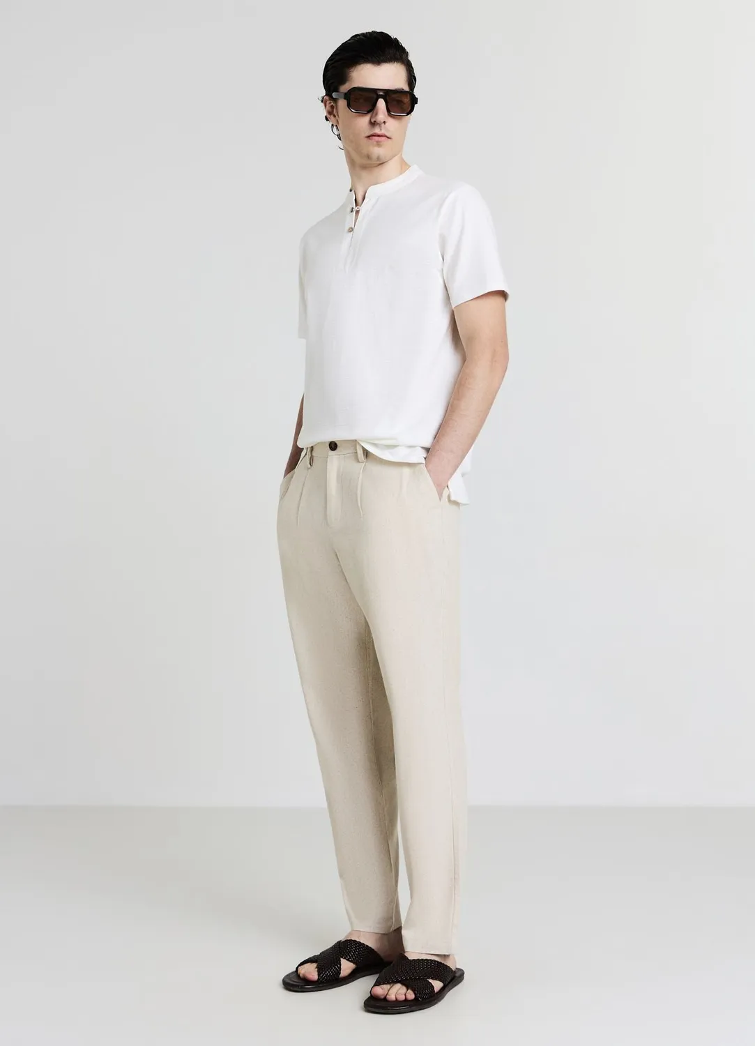 Calliope t-shirt col mao homme coton uni