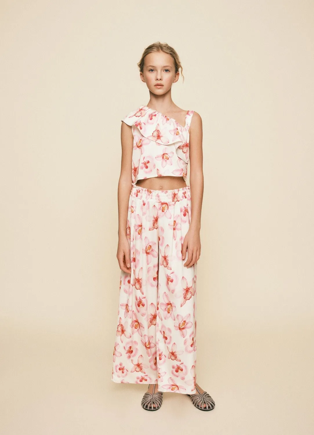 Calliope volant top fille fleurs monospalla court