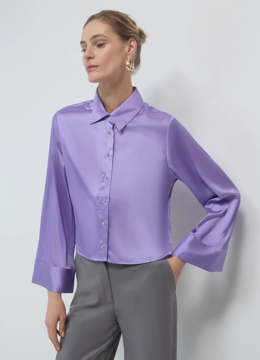 Calliope chemise kimono satinée femme manches longues