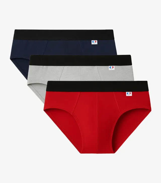 Cocorico Pack Tricolore Slip Homme x3 gris rouge marine coton