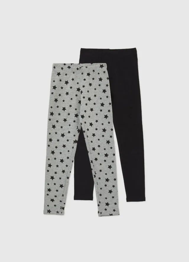 Calliope lot de 2 leggings fille uni et fantaisie