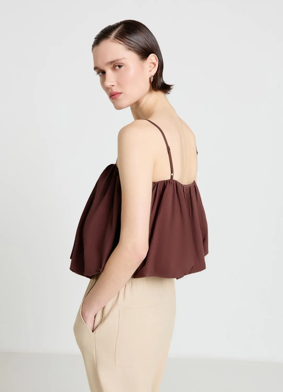 Calliope top ballon femme bretelles fines uni